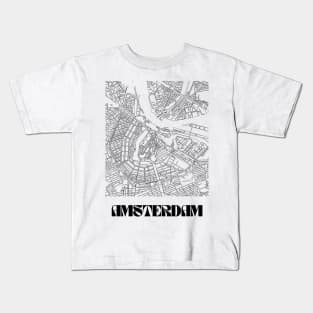 Retro Map of Amsterdam Minimalist Line Drawing Kids T-Shirt